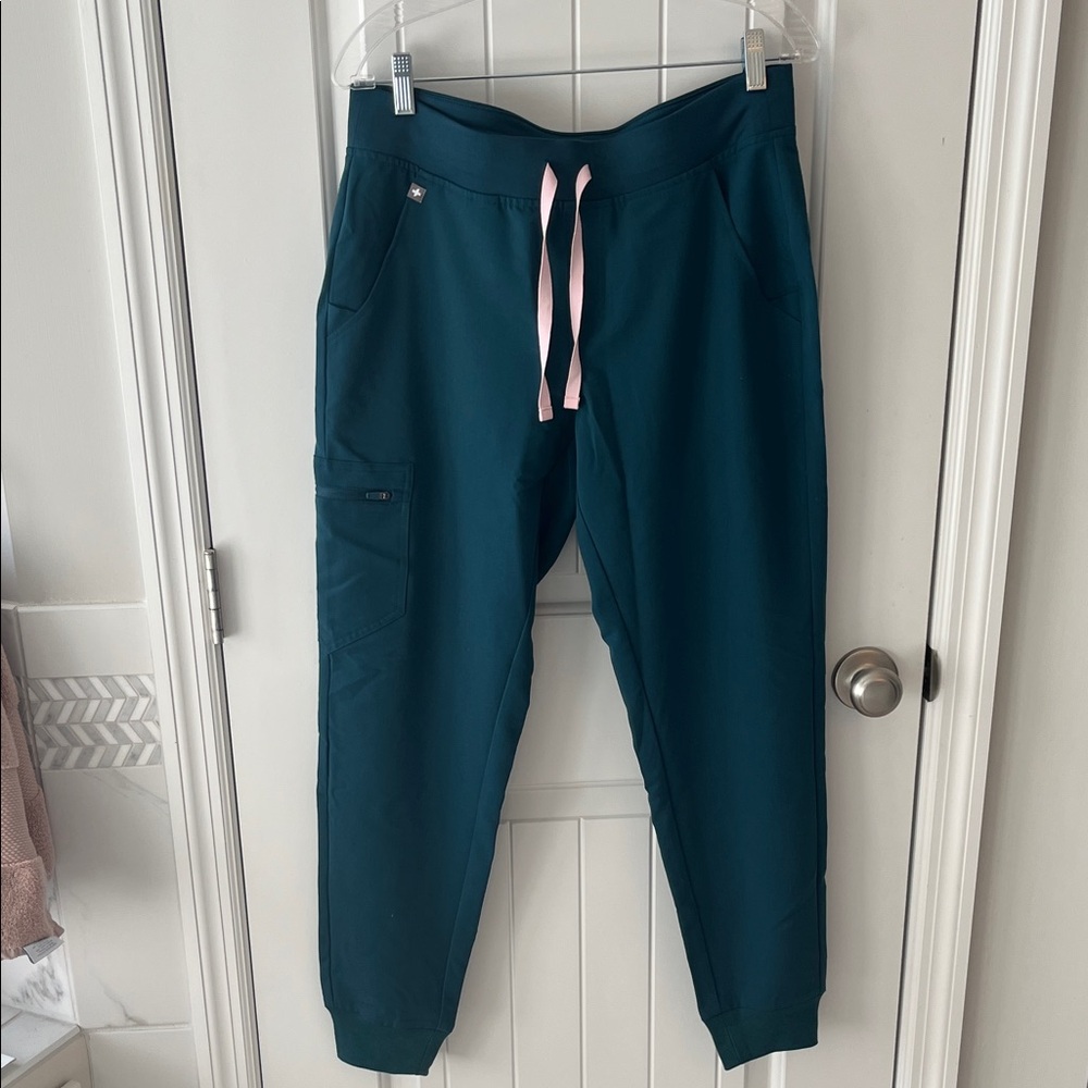 Figs Teal Jogger Pants with Pink Drawstring